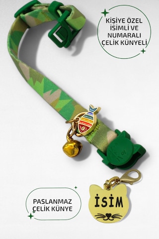 Caramelos Güvenlik Kilitli Kedi Tasması, Isimli Kedi Tasması, Kedi Isimlik, Kedi Künyesi, Safety Click Ay