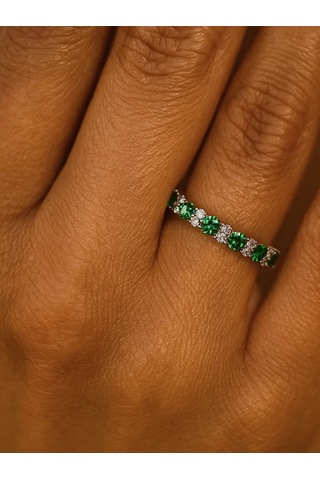 Lapshov 925 Ayar Gümüş Zümrütlü Ring Yol Yüzü 11221095 Yeşil