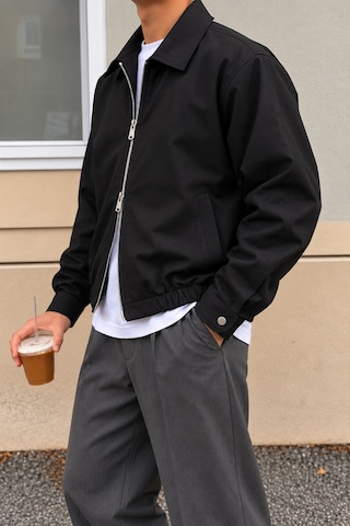 Tarz Cool Erkek Oversize Çift Yönlü Fermuarlı %100 Pamuk Ceket Rahat Kalıp, Lastikli Bel, Günlük Ve Casual Stil Siyah