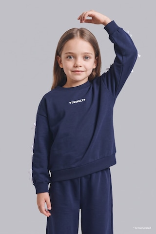 Defacto %100 Pamuk Fiyonk Detaylı Baskılı Basic Sweatshirt Üst Geniş Kesim Alt 2li Takım Kız Bebek I3660a526aunv247 Lacivert-nv247