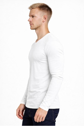 Axxel Erkek Beyaz Pamuklu Likralı Süprem Uzun Kollu T-shirt-d236