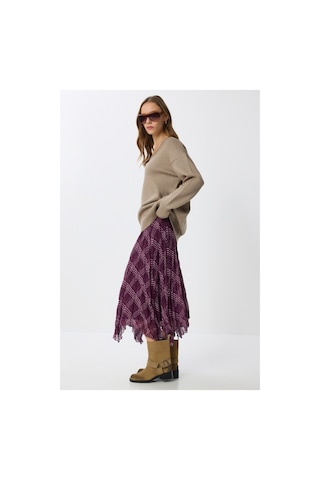 Asur Boutique Asur Butik Kadın Asimetrik Kesim Şifon Astarlı Etek Mor