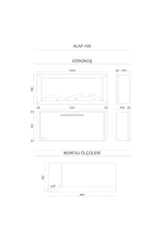 Alaf 100- Isıtmalı Elektrikli Şömine Sınırsız Renkli Metal Çerçeveli