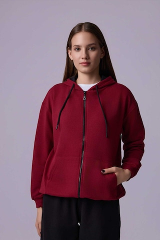 Defys Defy S Kadın Oversize Kapüşonlu Fermuarlı Cepli Sweatshirt Bordo - 527346818 Bordo