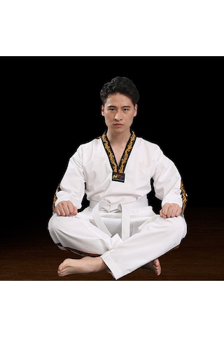 Sones Çocuk Yetişkin Pamuklu Erkek Ve Kadın Tekvando Giyim Eğitim Üniformaları Ejderha Beyazı Beyaz