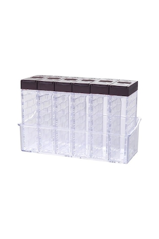 Novahub Gri 6-ın-1 Şeffaf Baharat Tuz Şeker Kavanozu, Mutfak Konteyneri, Dayanıklı Mutfak Aksesuarı Gri