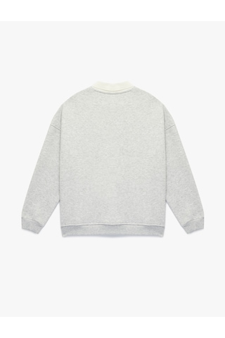 Koton Uzun Kollu Baskılı Oversize Polo Yaka Sweatshirt Kar Melanj 6sal10429ık Gri Melanj