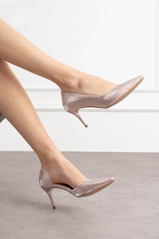 Shoetek Rva Kadın Stiletto İnce Topuklu Yandan Açık Yılan Desenli Roz Roz Rose