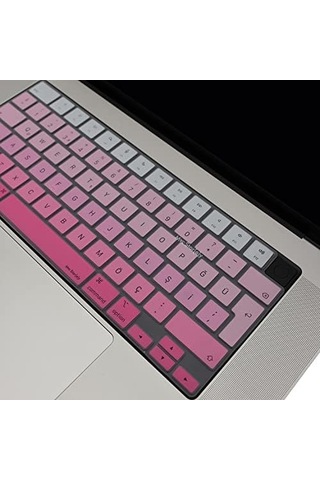 Macbook Türkçe Q Klavye Koruyucu Pembe M1-m5 Air 13.6 A2681 A3113 A3240 A3449 Pro 14 A2442 A3426 A3434 Pro 16 A2485 A3429 Ultra İnce Silikon Keyboard Cover Touch Id Pembe