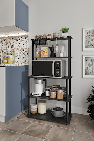 Dekoratif Masivo Mıkrodalga Esspresso 4 Katlı 33 Cmx68 Cm Dikdörtgen Çok Amaçlı Raf Siyah Siyah