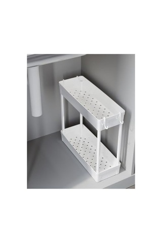 Çok Amaçlı 2 Katlı Evye Altı Düzenleyici Askılı Banyo Organizer Raf 0