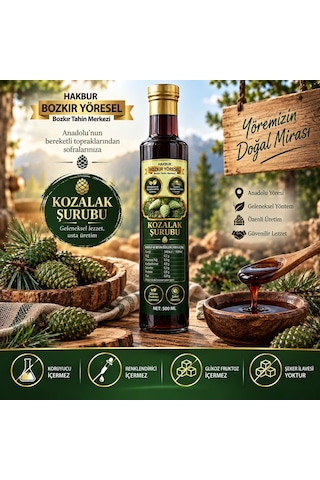 Bozkır Tahin Merkezi Geleneksel Katkısız Kozalak Şurubu Şeker İlavesiz & Koruyucu İçermez 500 ML