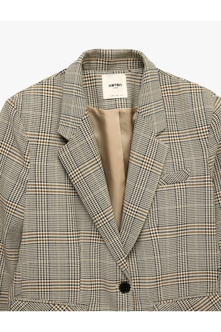 Koton Cepli Düğmeli Uzun Kollu Kruvaze Ekose Blazer Ceket Ekru Ekose 7wak50028uw Ekru Ekoseli