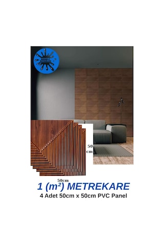 1m² 50cmx50cm 4 Adet Kahverengi 3d Abs Pvc Çizgili Desenli Dayanıklı Duvar Paneli Silinebilir
