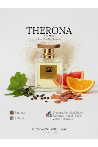 Therona Erkek Parfüm Edp Greyfurt, Portakal, Biber, Paçuli, Vetiver, Sedir Baharat - Odunsu
