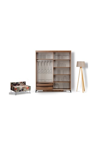 Pasifichome Huga Sürgülü Gardırop Ceviz 160Cm / 2 Kapaklı Çekmeceli Dolap