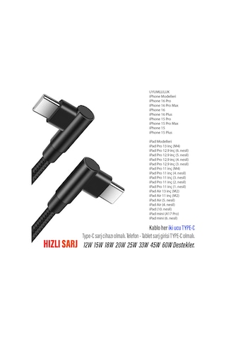 İpad Air 13inç M2 M4 İpad Air 4-5 Nesil Şarj Kablosu Uzun 3m Typec To Typec Hızlı Şarj