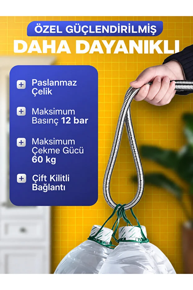Duş Hortumu 200 Cm 2 Metre Paslanmaz Çelik Örgülü Güçlendirilmiş Çift Kilitli Banyo Duş Spirali Krom