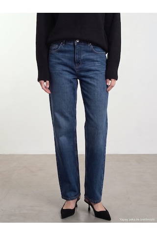 Dilvin 72362 %100 Pamuk Basic Wide Leg Jean Mavi