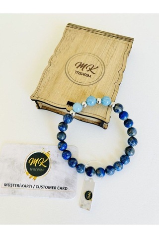 Mk Tasarım Gerçek Lapis Lazuli Mavi Kuvars Taşı Bileklik Mk.011.001 Çok Renkli