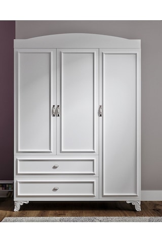 Baby Darling %100 Mdf Lisa 135cm 3 Kapaklı Dolap Beyaz Beyaz