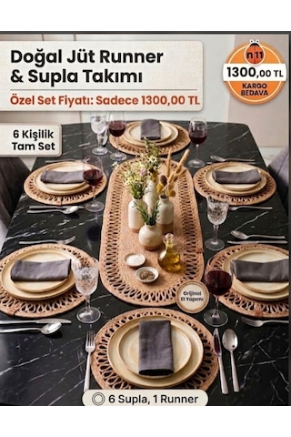 El Yapımı Doğal Jüt Halat Supla Ve .runer Takımı. Makine Dikişli Dayanıklı Uzun Ömürlü 7 Parça Supla Takımı Jüt-hasır