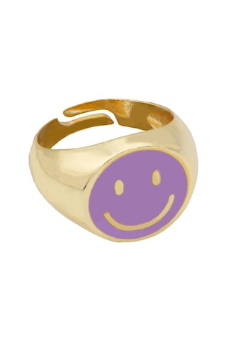 Mor Renkli Altın Kaplama Ayarlanabilir Gülen Yüz Yüzük Altın