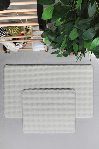 Modern Bubble Yıkanabilir Kaymaz Peluş Banyo Paspası Halısı 2'li Klozet Takımı 50x80-50x40cm Krem