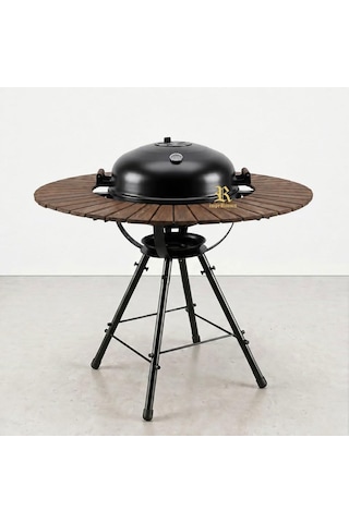 Bazz360 360 Masalı Kapaklı Kömürlü Barbekü Mangal 55 Cm Izgara, Termometreli, 92 Cm Yükseklik, 120 Cm Masa Çok Renkli