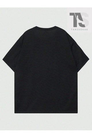 Startmore Goth Erkek Alfabe Ve Beş Köşeli Yıldız Baskılı T-shirt Siyah