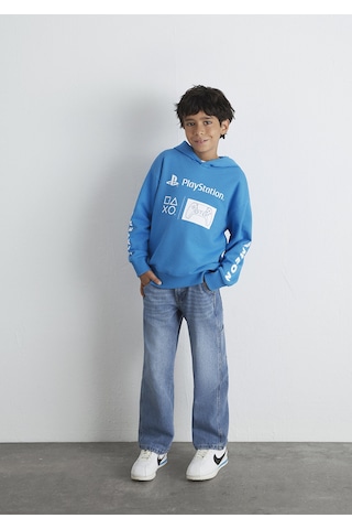Mavi - Playstation Baskılı Kapüşonlu Mavi Sweatshirt 6s10131-70772 Mavi