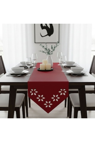 1 Adet Deri Runner-40x140 Cm-çiçek Desenli Runner Kırmızı
