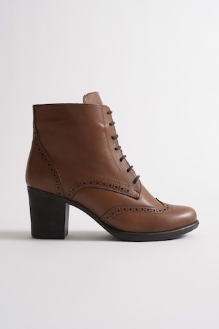Analin Shoes Kadın Hakiki Deri Lazer Detaylı Bağcıklı Bot Ceviz