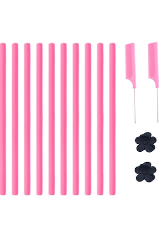 Samdoo Esnek Otomatik Kilitleme Spiral Spülen Saç Seti - Pembe: 40 Adet Saç Bücük + 2 Adet Çelik Iğne Tarak + 2 Adet Saç Klipsi