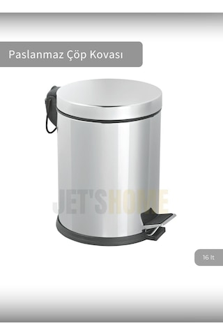 Jet's Home Pedallı Banyo Çöp Kovası Paslanmaz 16 Lt Mutfak Çöp Kutusu Gri Gri
