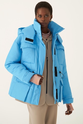 Perspective Kapüşonlu Şişme Uzun Kollu Mavi Kadın Mont 22270547