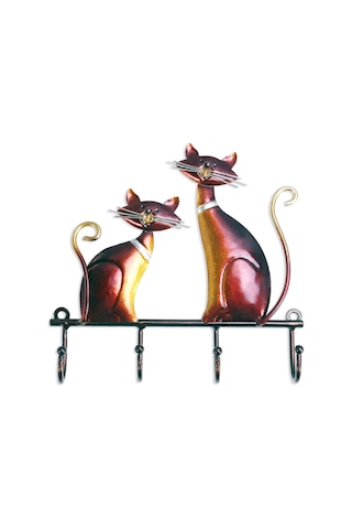 Qingmipy Vintage Kedi Desenli Duvar Askısı - Çok Amaçlı Dekoratif Mont, Çanta Ve Anahtarlık Tutucu Kırmızı