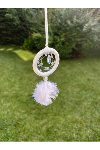 Beyaz Üzerine Kristal Boncuklu Araba Süsü / Dikiz Aynası Süsü Model2