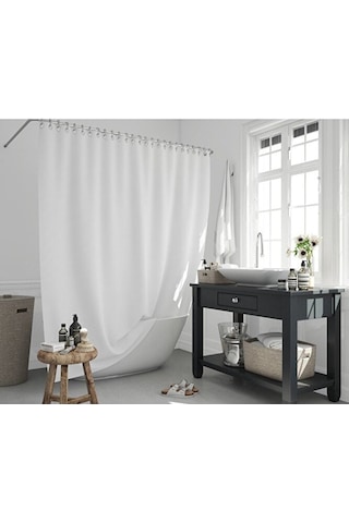 Beyaz Polyester Kumaş Büyük Boy Banyo Perdesi 240x200cm Yerli Üre Çok Renkli
