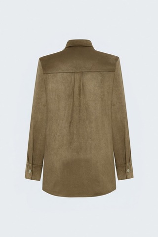 Sateen Çıtçıt Detaylı Süet Gömlek - Camel-138125