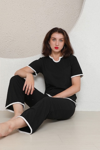 Fames Pijama Yazlik Penye Kadin Pijama Takim Siyah