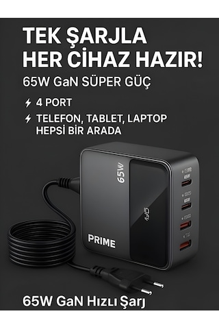 65w Gan 3a 4 Portlu 1,5 Metre Uzatma Kablolu Usb + Type-c Çoklayıcı Masaüstü Şarj Cihazı 1.5 M