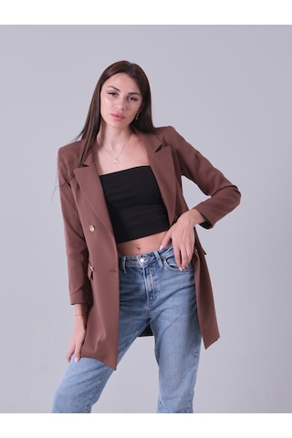 Feminist Açık Kahverengi Astarlı Düğme Kapamalı Blazer Ceket 0105123