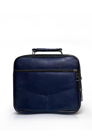 Westbag Erkek Siyah Yatay Model Çelik Kasalı Hakiki Deri El Ve Omuz Çantası Orta Boy Lacivert