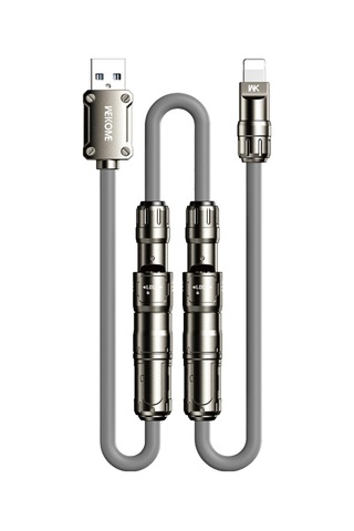 Wk Wdc-77 Convertible 3 İn 1 240w Ultra Hızlı Şarj Gerçek Silikon Veri Kablosu, Arayüz: 1'de 6 Gri