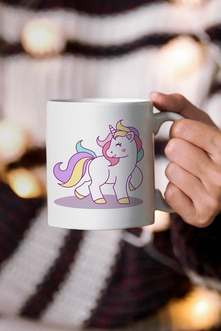 Sevimli Unicorn Tasarımlı Kupa Bardak Kupa Kahve Çay Kupası Beyaz