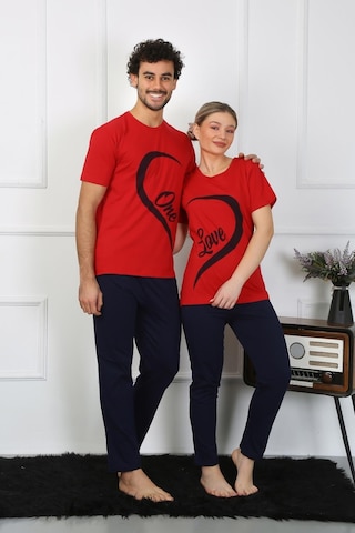 Akbeniz Erkek Pamuk Penye Sevgili Kombini Pijama Takımı Kırmızı 50128 Tek Takım-kırmızı Kırmızı