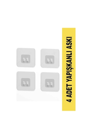 Mobgift Mobgift Süper Güçlü Yapışkanlı Mutfak Ve Banyo Suya Dayanıklı 4 Adet Sticker Raf Tutucu Askı