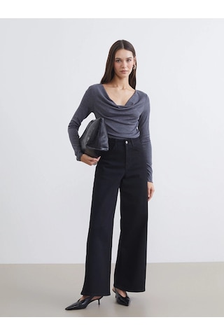 LC Waikiki Lcw Vision Antrasit Dökümlü Yaka Büzgülü Bluz Antrasit Melanj D3a