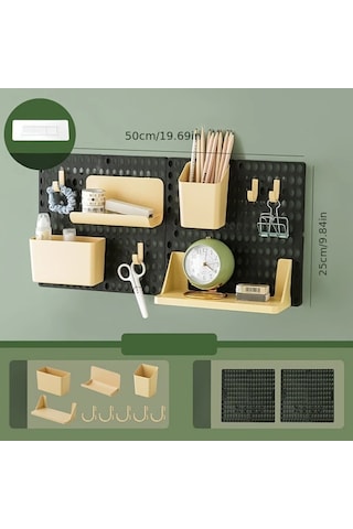 Topshop1 11 Parça Siyah Taban Plakası Ve Sarı Aksesuar Seti Beyaz Taban Plakası Deliksiz Delikli Zımba Tahtası Depolama Rafı Masa Bölücü Duvara Monte